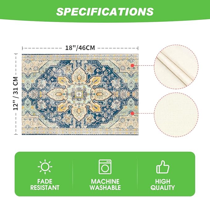 Artoid Mode Boho Bohemia Style Sliver Placemats Set of 4, 12x18 Inch Country Rustic Farmhouse Magical Fall Table Mats for Party Kitchen Dining Decoration