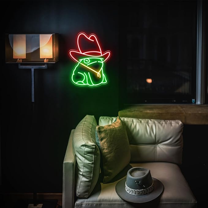 Kavaas Frog Neon Sign 12.6“ x 9.8”, Frog with Cowboy Hat LED Sign for Wall Decor | Cowboy Neon Signs for Man Cave, Gameroom, Bedroom, Bar - Best Gifts for Rodeo Enthusiast, Birthday, Christmas