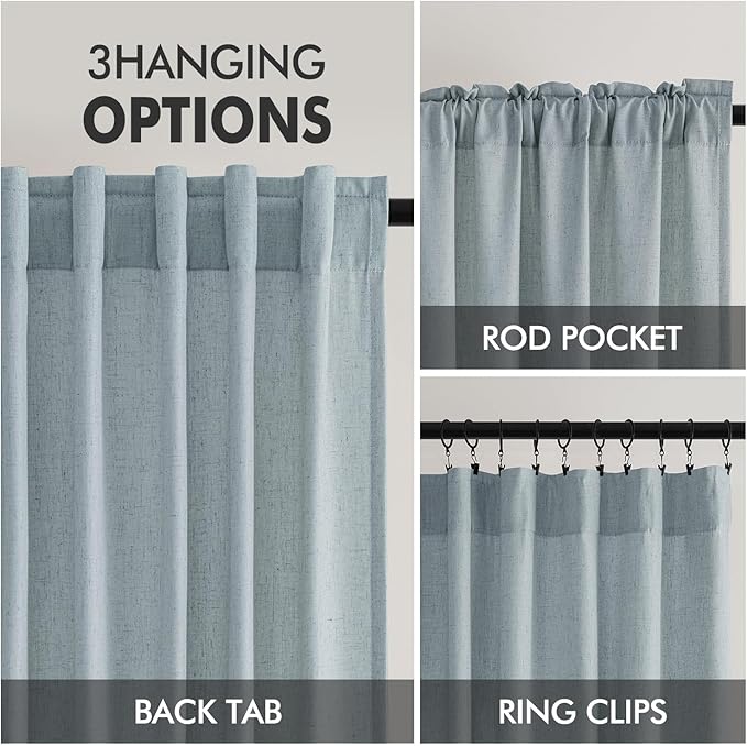 MIULEE Non-See-Through Privacy Linen Curtains 2 Panels, Light Filtering Window Curtains Farnhouse Textured Back Tab Semi Sheer Drapes for Bedroom Living Room, 52 x 90 Inches Long, Stone Blue