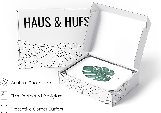 HAUS AND HUES Plant Wall Art - Botanical Prints Wall Art, Green Wall Art Collection Set Plant Pictures Wall Art, Leaves Paintings Minimalist Sage Green Wall Decor (Black Frame, 16x20)