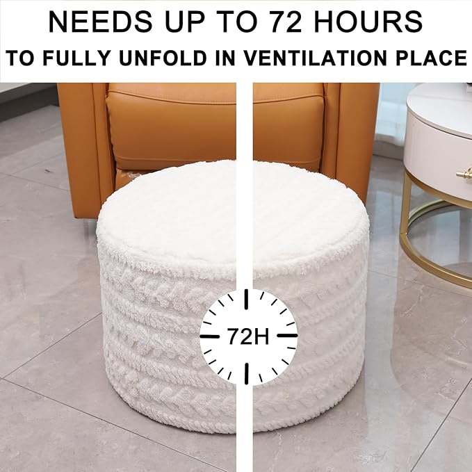 Asuprui Round Footstool Ottoman, 20x14 Inches Multi-Functional Modern Foot Stool,Floor Poufs, Sofa Footrest Extra Seating for Living Room, Entryway, Hallways and Bedrooms (Ivory)