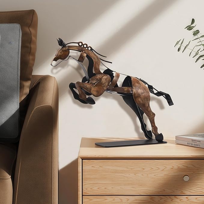 Horse Statue, Unique Metal Art Handmade Sculpture for Home Decor, Rustic Decor, Gifts for Horse Lovers (Vintage Brown)