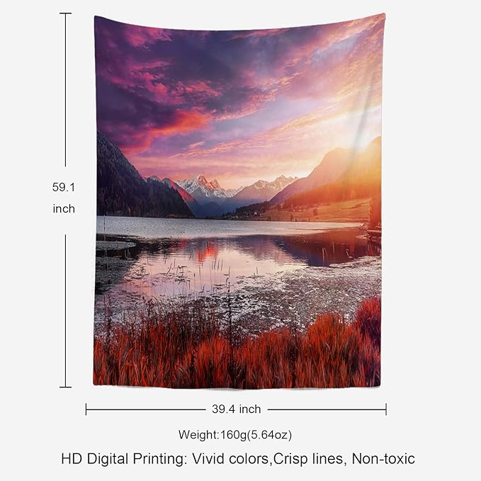 BaoNews Rose Madder Natural Redwood Trees Tapestry,Landscape Lake Large Wall Hanging Polyester Tablecloths Tapestry Bedroom Room Living Room Dorm 59 1 x 39 4 Inches
