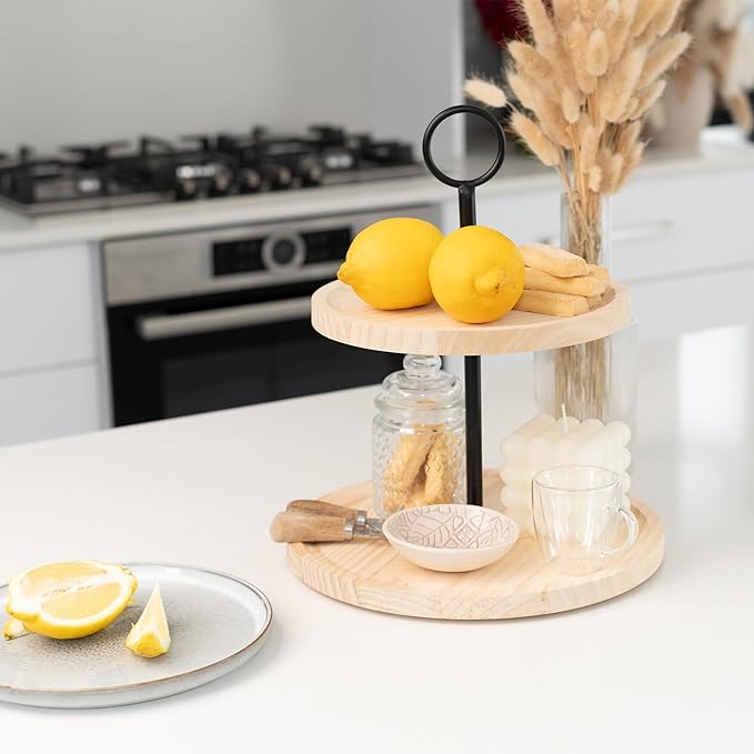 Decorative Wooden Tiered Tray Stand - Beautiful Two Tiered Coffee Table Serving Tray Enhances Your Seasonal Modern Farmhouse Decor - The Perfect Centerpiece for Your ChristmasTable Decorations