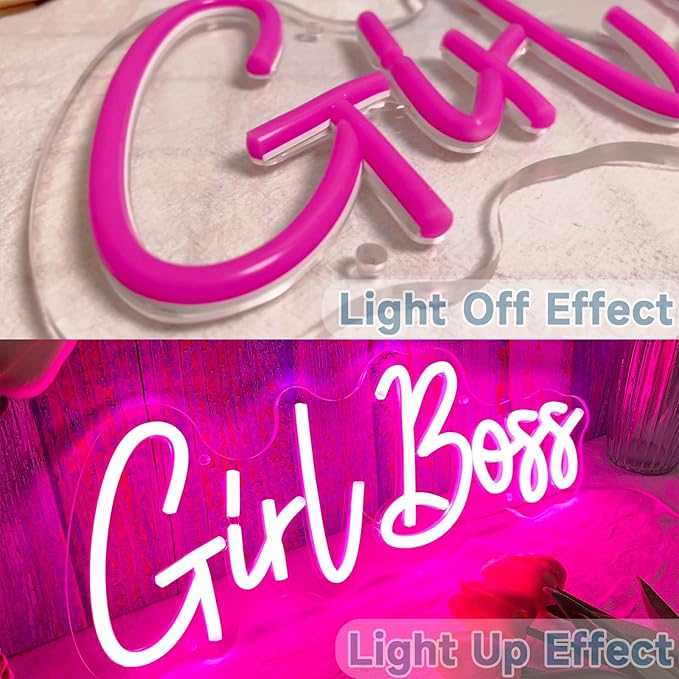 Girl Boss Neon Pink USB Led Light Up Sign for Girls Bedroom Home Wall Decor Female Office Dest Wall Art Sign Christmas Birthday Gifts, 15.7 x 5.9 Inch