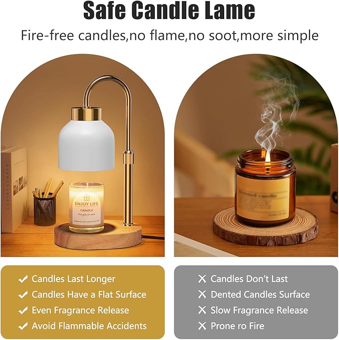 Candle Warmer Lamp with 2 Bulbs, Candle Warmer with Dimmer Adjustable Height,Mothers Day Gifts,Electric Wax Warmer Vintage Home Decor,2/4/8H Timer,Wax Melt Warmer for Scented Jar Candles