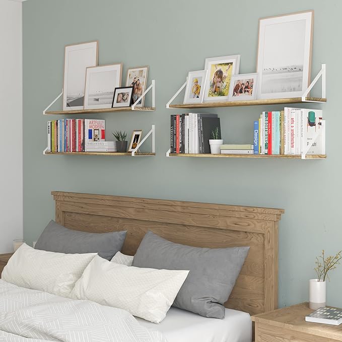 Wallniture Bora 36" Long Floating Shelves, Rustic Wall Shelves for Living Room, Kitchen, Bathroom, Office, Wall Bookshelf, Set of 4, Burnt