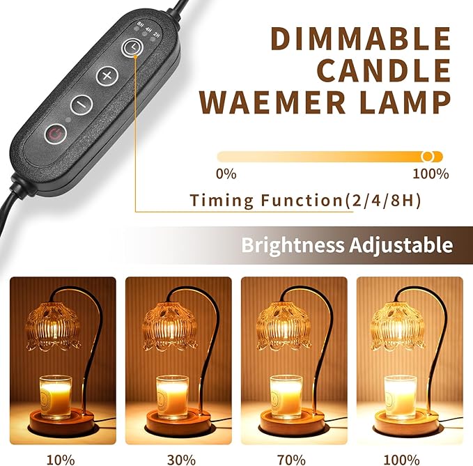 Dimmable Flower Candle Warmer Lamp, Green Candle Warmer with Timer & 4Bulbs, Womens Gifts for Valentines Birthday, Unique Home Decor for Bedroom Living Room Decor Aesthetic