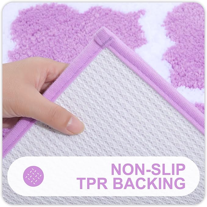 OLANLY Bathroom Rugs 30x20, Soft and Absorbent Microfiber Bath Rugs, Non-Slip Shaggy Shower Carpet, Machine Wash Dry, Bath Mats for Bathroom Floor, Tub and Shower, Light Purple