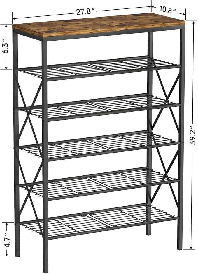 6 Tiers Metal Shoe Rack,Large Capacity Shoe Rack Holds 24 Pairs of Shoes, Durable and Stable, Adjustable Metal Shelf Stackable Shoe Shelf for Entryway, Hallway, Living Room, Closet