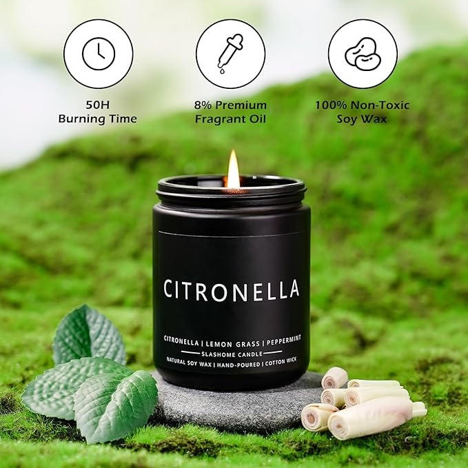Citronella Scented Candles for Men, Outdoor Summer Gifts for Father Dad & Boyfriend, Soy Jar Candle for Home Scented (7oz)
