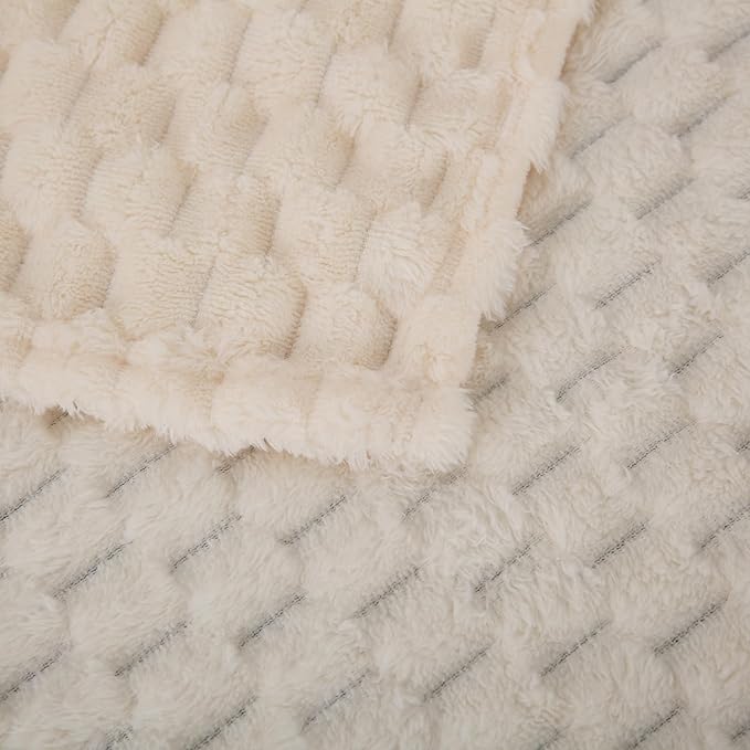 Cream White Throw Blanket 50"×60" inches Fuzzy 3D Jacquard Decorative Flannel Fleece Super Soft Plush Cozy Blanket for Couch Sofa Chair Lightweight