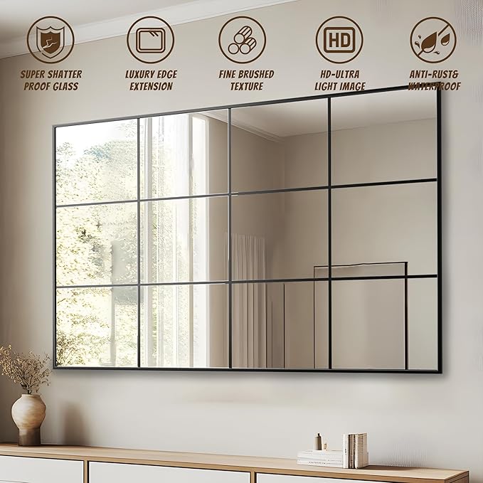 Antok Decorative Mirrors for Wall Decor, 60" x 36" Decorative Wall Mirror Black Window Mirrors Wall Mounted Decorative Mirror for Living Room Dining Room Hallway Entryway,Black,Retro Rect Style