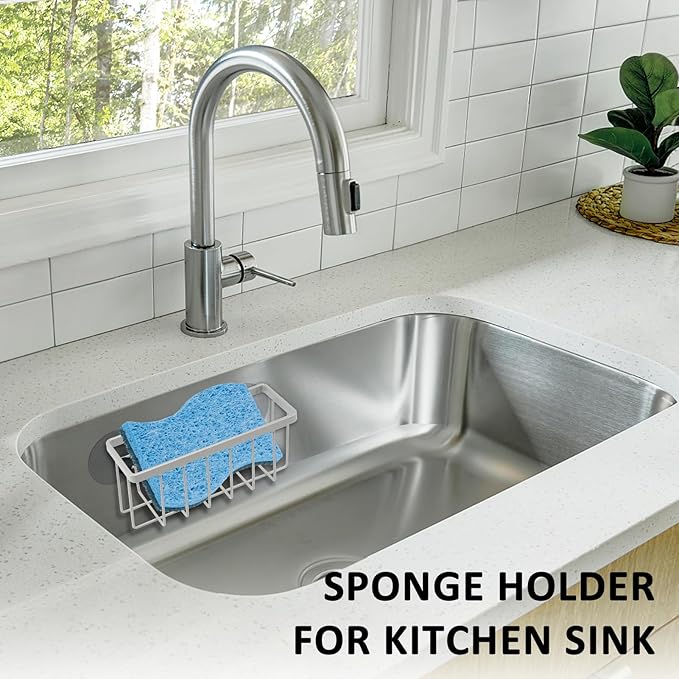 Sponge Holder for Kitchen Sink,Sink Sponge Holder,Sink Caddy (Mat Silver)