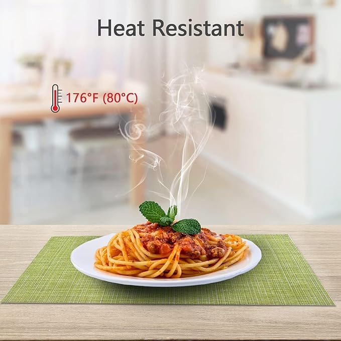 DACHUI Placemats Set of 4, Linen Look Woven Place Mats, Water Resistant, Heat Resistant, Washable, Durable Table Mats (Green)