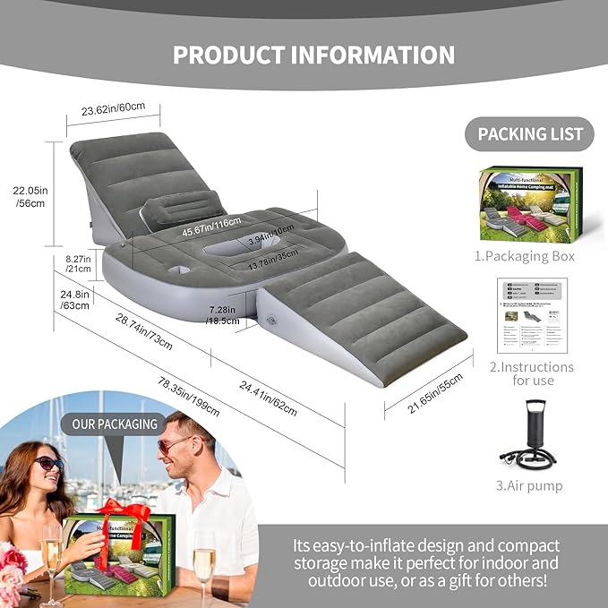 Inflatable 3pcs Bed Wedge Pillow Set Bed with Hole for Back, and Leg Pain Relief - Adjustable Pillows for Acid Reflux, GERD, Sleeping, Sitting - Restful Sleep and Travel Companion (Gray)