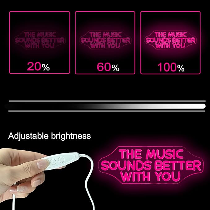 The Music Sounds Better with You Neon Sign,Romance Neon Signs for Wall Decor,Led Neon Sign Aesthetic Room Decor for Teen Girls Neon Lights Signs for Bedroom, Salon, Party Pink Neon Name Sign
