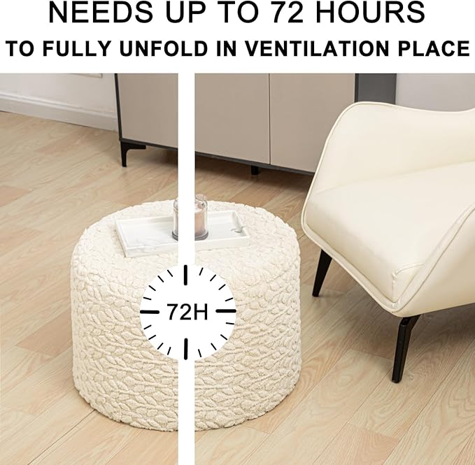 Round Pouf Ottoman Stuffed 20 x 20 x 14 Inches Boho Poof Foot Stool Home Decor Floor Pouffe Ottoman Foot Rest for Couch Sofa Bean Bag Chairs Living Room Bedroom (Linen)