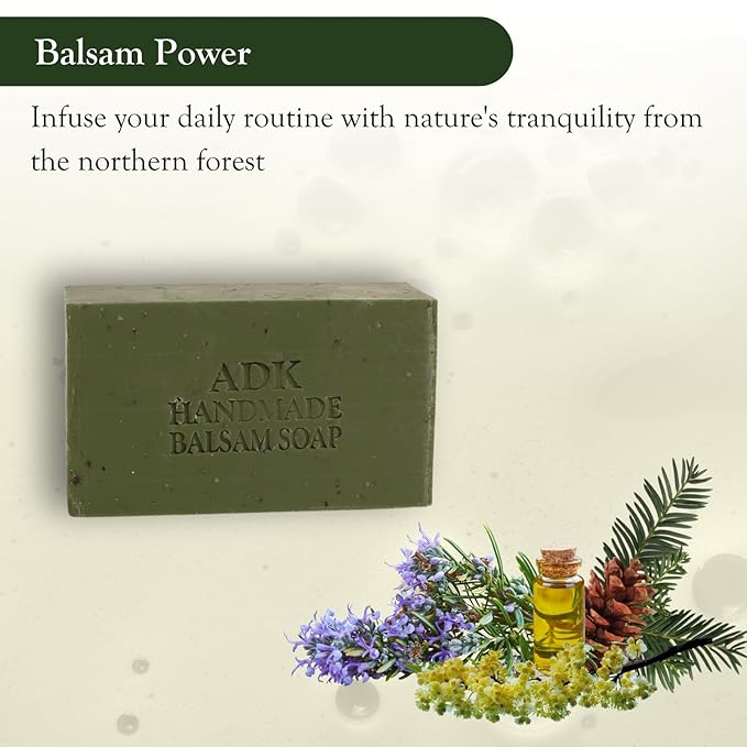 Adirondack Fragrance & Flavor Farm ADK Natural Balsam Soap Bar 4 oz., Handmade Vegan Olive Oil Body Soap for Dry and Sensitive Skin, Moisturising for Men, Women & Babies