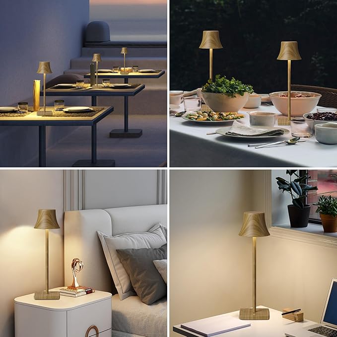 SAKRINGT 2 Pack LED Cordless Table Lamps Rechargeable,5000mAh Battery Operated Table Light,3 Color Stepless Dimming,Portable Small Table Lamp for Patio Restaurant Outdoor