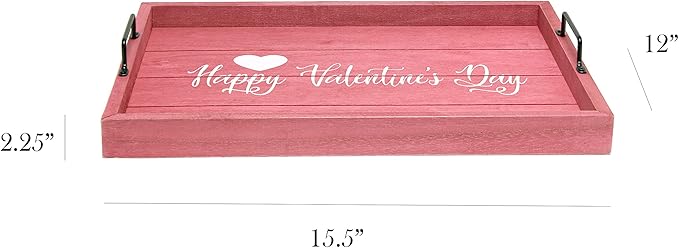 Elegant Designs HG2000-DPV Decorative Wood Serving Tray w/Handles, 15.50" x 12", Happy Valentine's Day