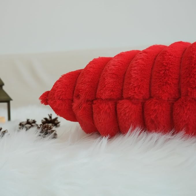 JOJUSIS Pack of 2 Faux Fur Plush Decorative Christmas Red Throw Pillow Covers Couch Cushion Case Soft Pillowcases (Red, 22 x 22-Inch)