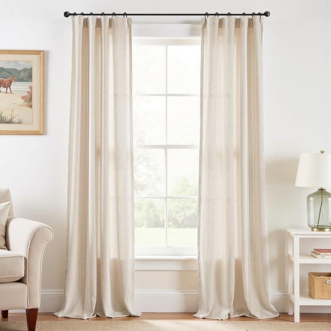 jinchan Floor to Ceiling Linen Blend Curtains 108 inch Extra Long 2 Panels for Bedroom Living Room, Light Filtering 38 inch Wide Farmhouse Drapes with Rod Pocket Back Tab(38W x 108L, Ecru)