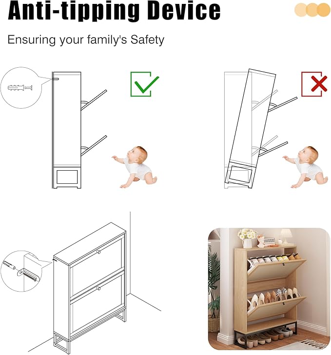 AVZEAR Shoe Cabinet with 2 Flip Drawer Door, Freestanding Shoe Organizer, Shoe Cabinet Storage for Entryway, Shoe Storage Shoe Rack for Closet with Linen Doors Drawer in Hallway, Living Room (Natural)