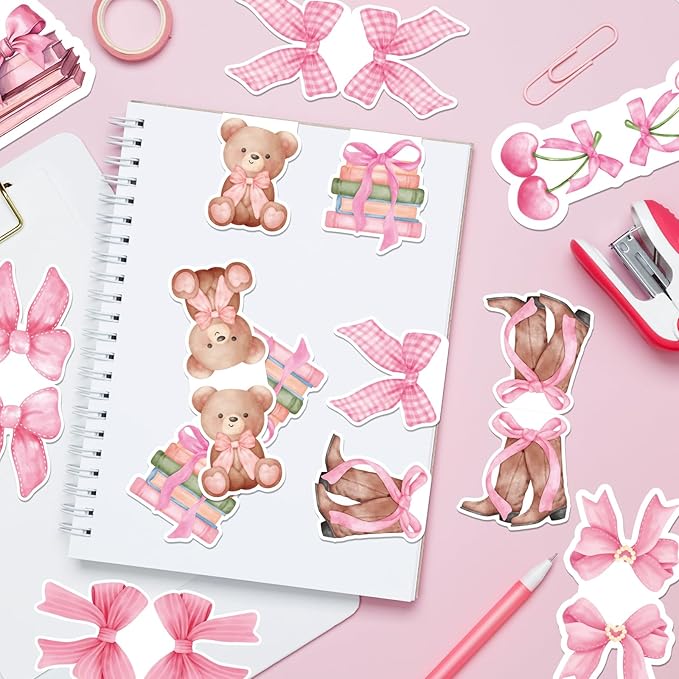 Pink Coquete Bows Magnetic Bookmarks - Wxiben 12 Pcs Pink Bow Magnetic Bookmark Strawberry Bear Book Mark Magnets Cowgirl Boot Book Markers Page Clip Gift for Teen Girls Book Lovers Students Reading