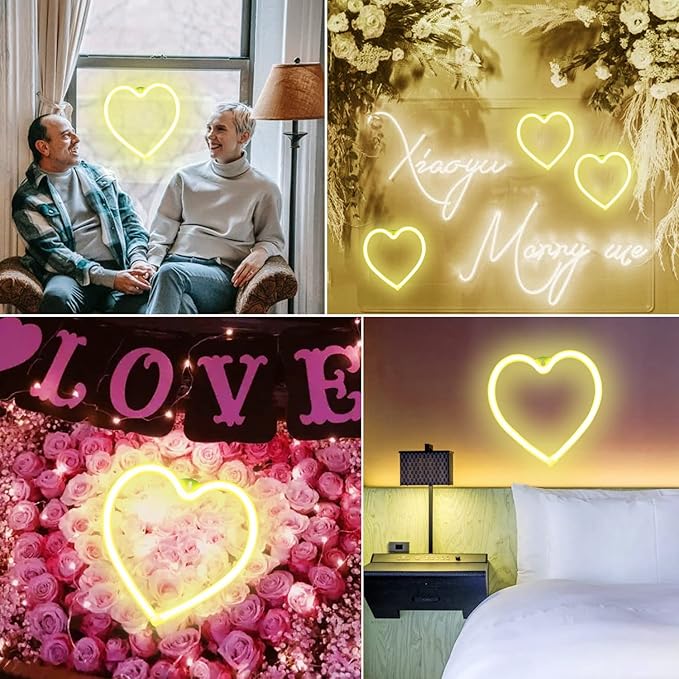 Heart Neon Lights Christmas Decorations, Love Shaped Lamp USB/Battery Operated Night Lights for Gift, Bedroom, Wall, Festival, Party, Valentine’s Day Decor-Heart(Warm White)