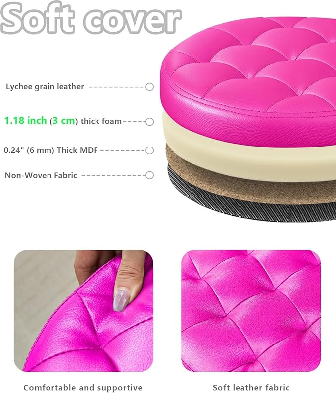 Ottoman with Storage, Foot Rest Stool with Thicker Foam Padded Seat Leather Small Round 14“ x 14” x 13 "Inchs Storage Ottoman Bench for Living Room Foldable Pouf Coffee Table 2 Pack, Rose Red