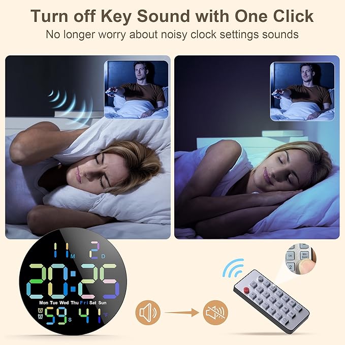 Large Digital Wall Clock, Digital Clock Large Display with Seconds Precision Display Auto Brightness Remote Control Timer Input Muteable Button, LED Clock for for Living Room, Bedroom, Office
