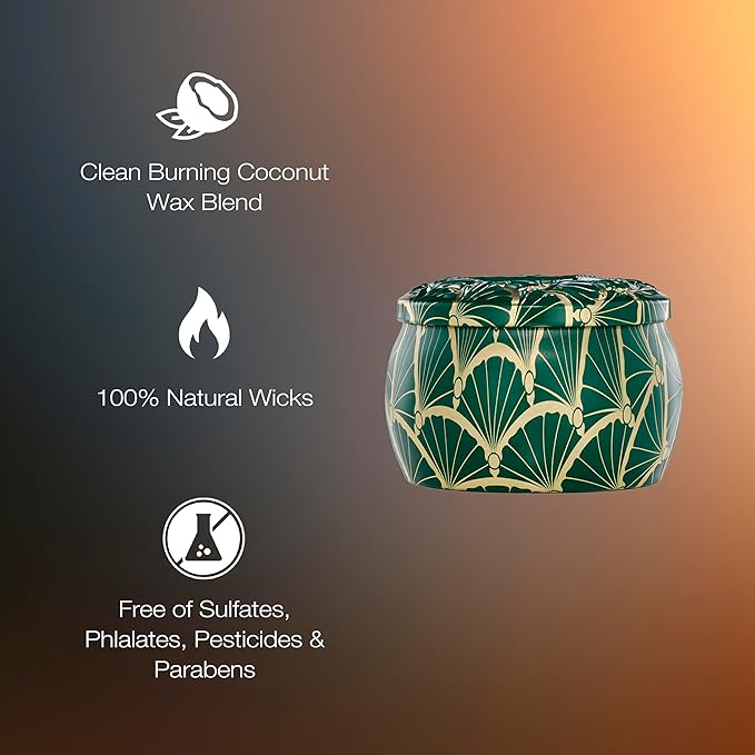 Voluspa Noble Fir Garland, Mini Tin Candle, 4 oz, 25 Hour Burn Time, Coconut Wax Candle for The Home, Handcrafted in The USA