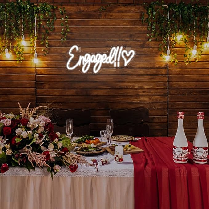 NOSUN Engaged Neon Sign White Neon Signs for Wall Decor with Dimmable Wedding Bridal Shower Neon Light Up Signs Led Sign for Shop Birthday Wedding Engagement Decor LED Neon Sign LED Light Sign