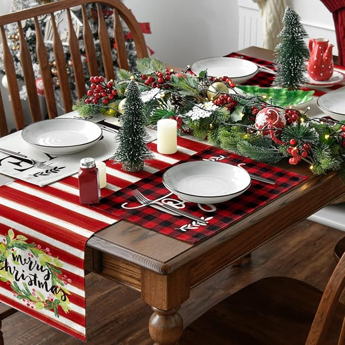 Artoid Mode Placemats for Dining Table Red Buffalo Plaid Love Home Family Together, 12 x 18 Inch Winter Holiday Washable Table Mat Set of 4