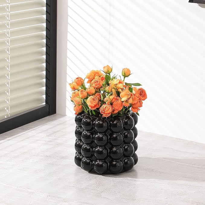 Bubble Vase, Black Ceramic Vase, Small Vase, Flower Vase, Boho Vase, Decorative Vase, Vase Decor for Living Room, Office, Bathroom, Shelf, Fireplace, Farmhouse, Coffee Table, 5 Inches