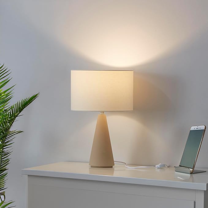 Brightech Nathaniel LED Table Lamp - Modern White Cement Tower Table Lamp for Bedside, Nightstand, Desk - Cozy Soft White Light for Living Room, Bedroom