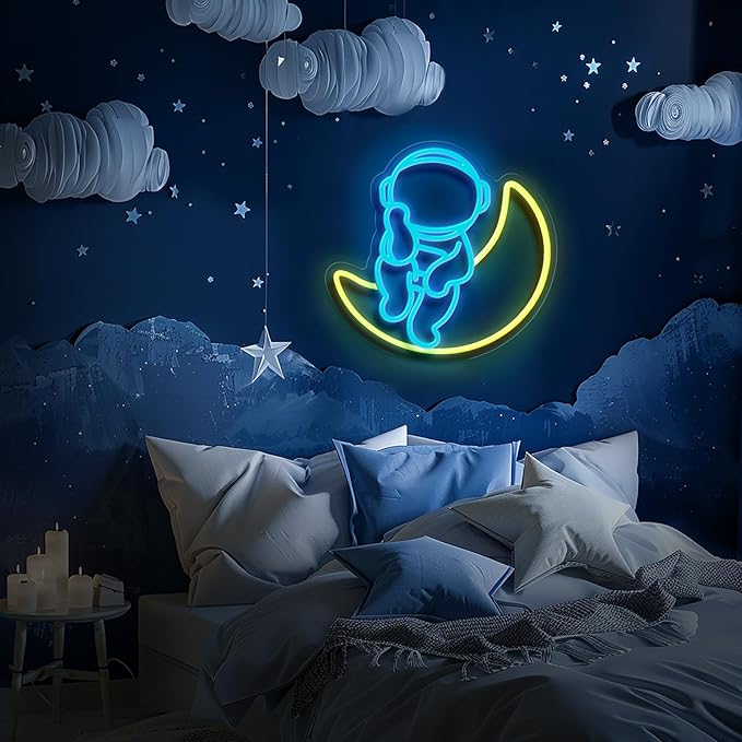 Astronauts Neon Signs for Wall Decor, USB Powered Dimmable Colorful Led Neon Signs for Bedroom, Boys Room, Teen Room, Wall Decor, Christmas Gifts, Birthday Gifts for Kids