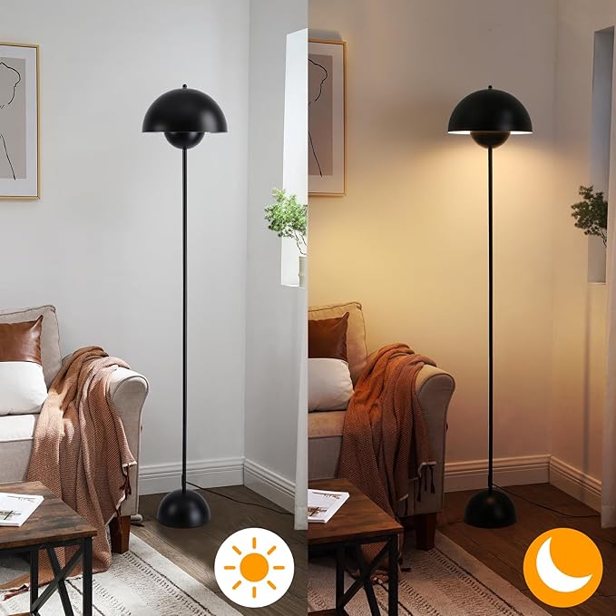 Modern Floor Lamp for Bedroom-Tall Floor Lamps for Living Room-Corner LED Boho Floor Lamp for Office Vintage Industrial Flower Floor Lamps Standing Unique Mid Century Lamp (Black)