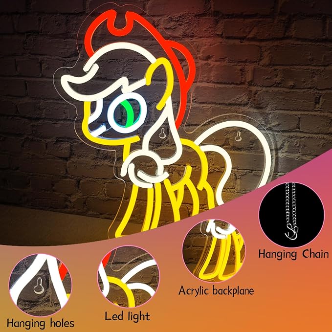 Neon Signs for Wall Decor, Led Sign for Wall, USB Powered Anime Neon Lights for Girls Bedroom, Kawaii Horse Light Up Sign for Boy Game Room Decor,Dimmable LED Neon Light Sign Cartoon