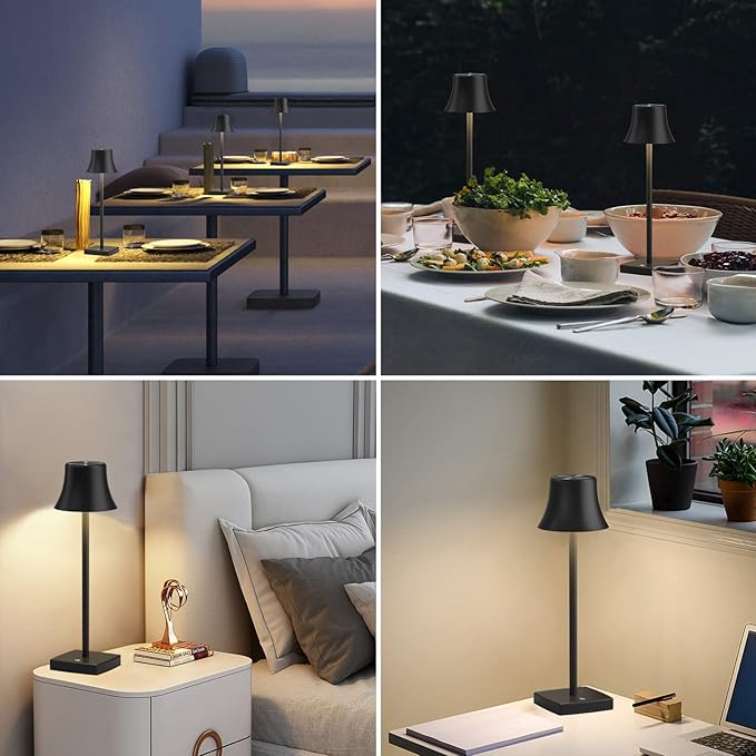 SAKRINGT LED Cordless Table Lamps Rechargeable,5000mAh Battery Operated Table Light,3 Color Stepless Dimming,Portable Small Desk Lamp in Aluminum for Party Patio Restaurant Indoor/Outdoo