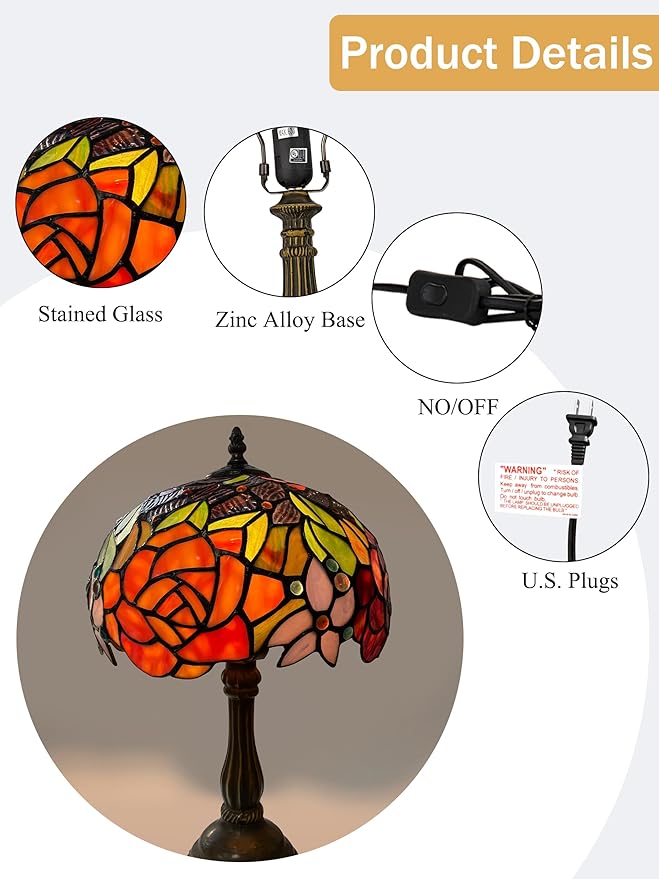 KY&BOSAM Tiffany Lamp Stained Glass Table Lamp Style Art Glass Desk Lamp 16 Inch Tall Glass 10 Inch Wide Lamp Shade Lamp Beside Lamp1 Bulb Antique Zinc Base for Living Room Bedroom Kitchen