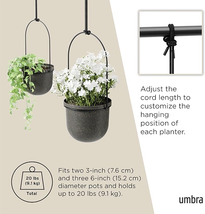 Umbra Triflora Hanging Planter, Set of 5, Black