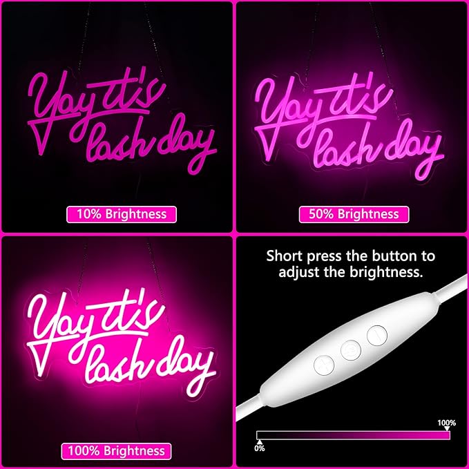 Yay It's Lash Day Neon Sign for Wall Decor Beauty Room Led Lights, Pink Salon Lash Tech Decor Neon Signs Aesthetic Operated Light for Door Decorations, Girls Bedroom Accessories Neon Sign
