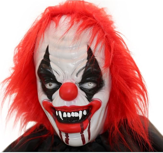Haunted Hill Farm Life-Size Talking Clown Halloween Animatronic with Touch Activated Lights and Sound, Indoor or Covered Outdoor Scary Halloween Decorations, Battery Operated Fright Props