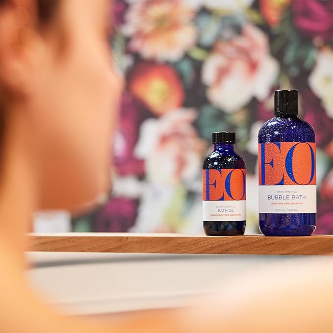 EO Bubble Bath, 12 Ounce (Pack of 1), Rose Geranium, Plant-Based, Botanical Extracts