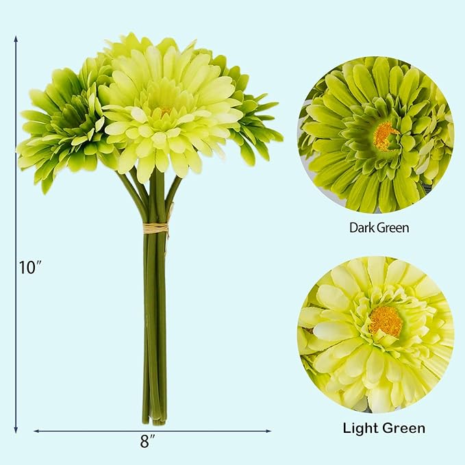 TOPIA Artificial African Daisies Flowers African Daisy Silk Flowers Artificial Gerbera Daisies Pack of 10 (Green)