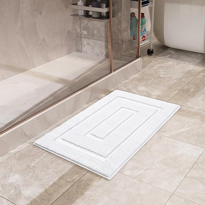 HOMORE Bathroom Rugs 24x36 Inch White Bathroom Runner Rug Non Slip Washable, Soft and Absorbent Bath Rugs, TPR Backing Bath Mat, Plush Bath Rug for Shower Floor