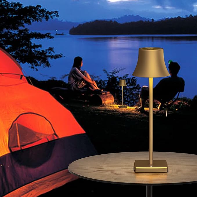 SAKRINGT 2 Pack LED Cordless Table Lamps Rechargeable,5000mAh Battery Operated Table Light,3 Color Stepless Dimming,Portable Small Desk Lamp in Aluminum for Party Patio Restaurant Indoor/Outdoor