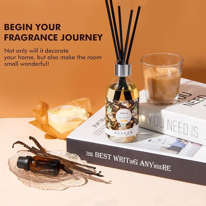 Reed Diffusers for Home, 6.7Oz Vanilla Scented Diffuser with Sticks, Air Freshener for Bathroom, Office